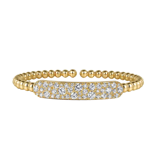 Beaded Bangle Bracelet with Pave Diamond Bar
