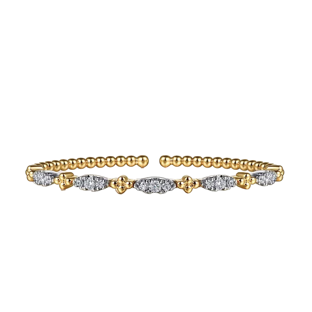 Bead and Diamond Station Split Bangle Bracelet