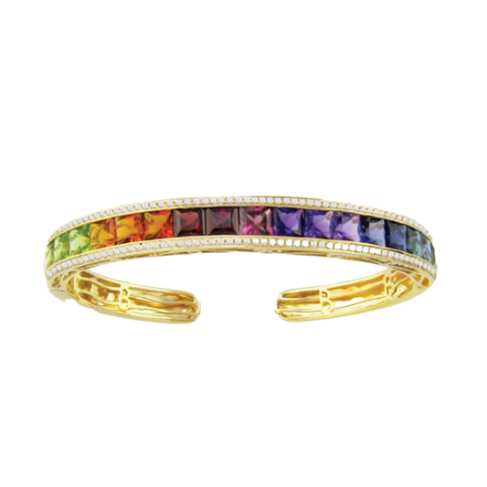 Eternal Love Multi Color Bangle Bracelet with Diamonds in 18K Yellow Gold