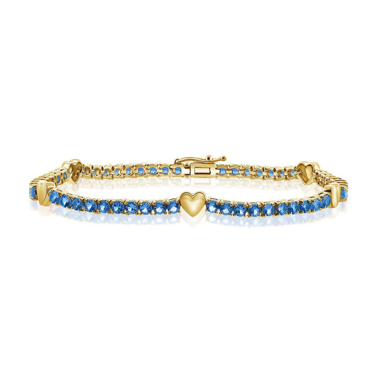 Blue Sapphire Tennis Bracelet with Heart Stations