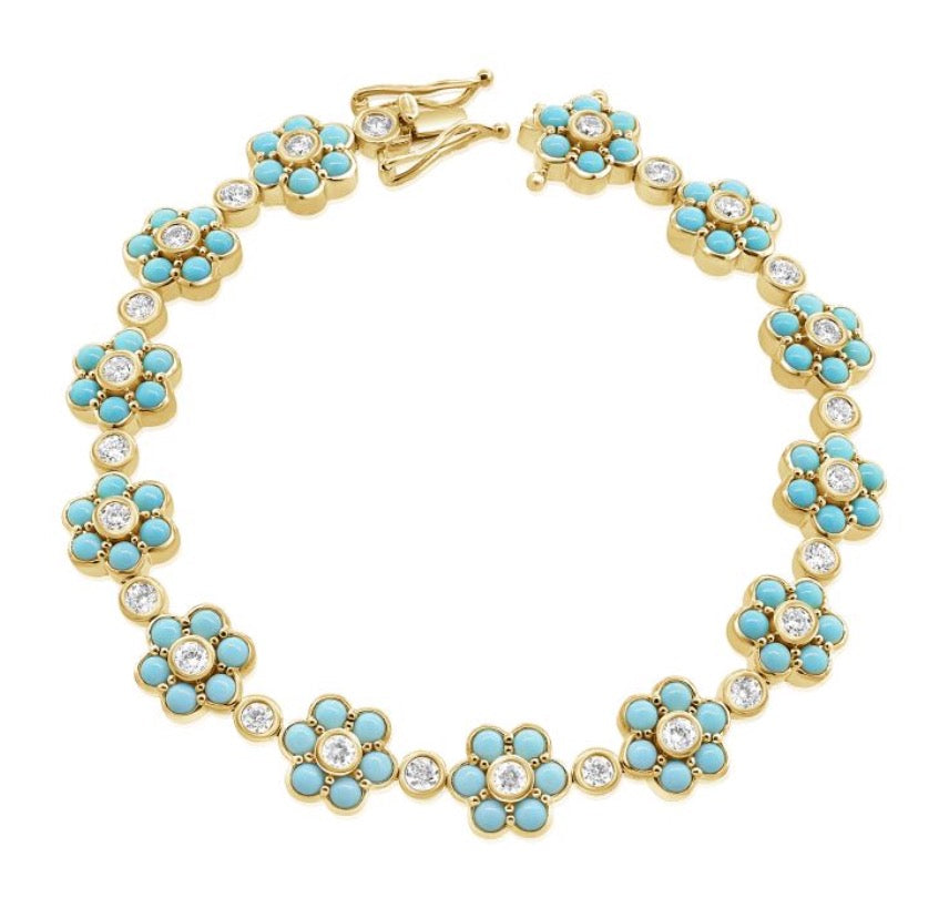 Turquoise Flower Bracelet with Diamonds
