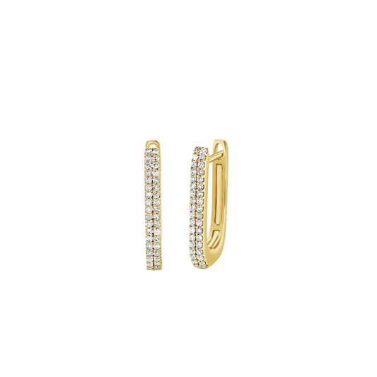 Elongated 2-Row Pave Diamond Hoop Earrings in 14K Yellow Gold