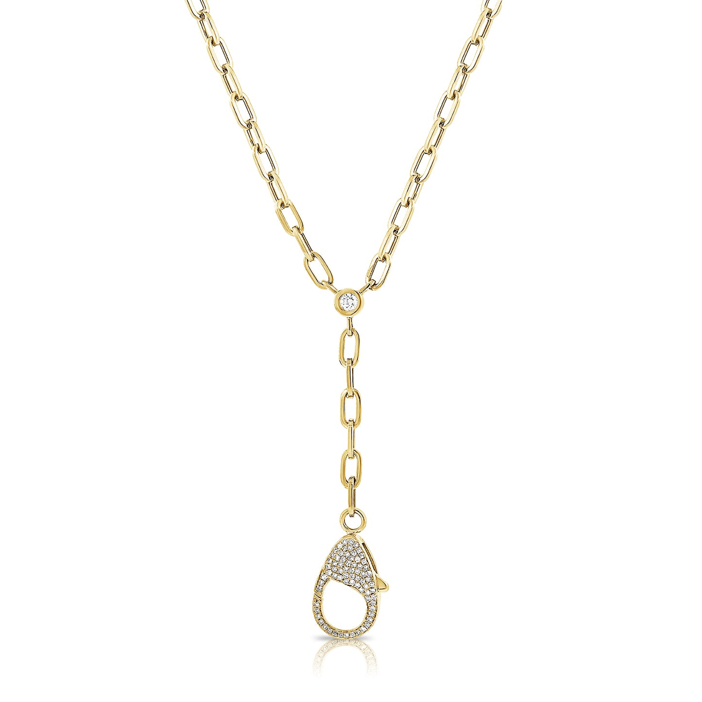 Paperclip Chain Y Necklace with Diamond Clasp