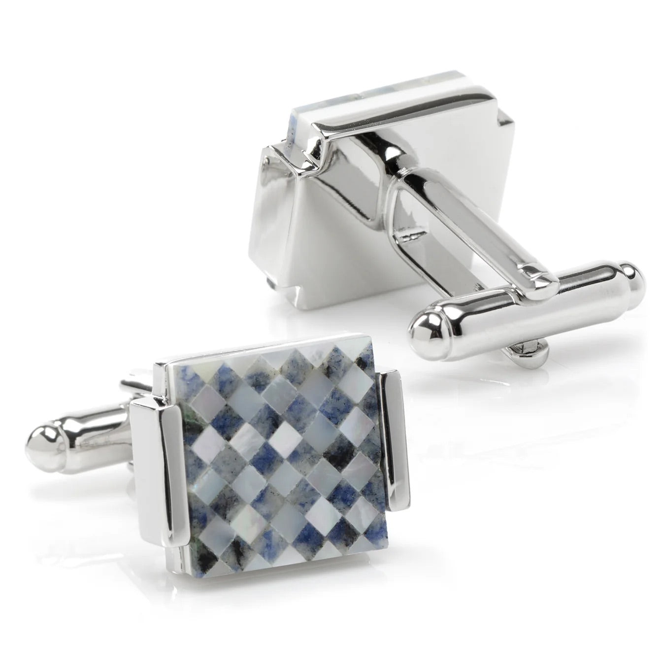 Blue Checkered Cufflinks with Mother of Pearl