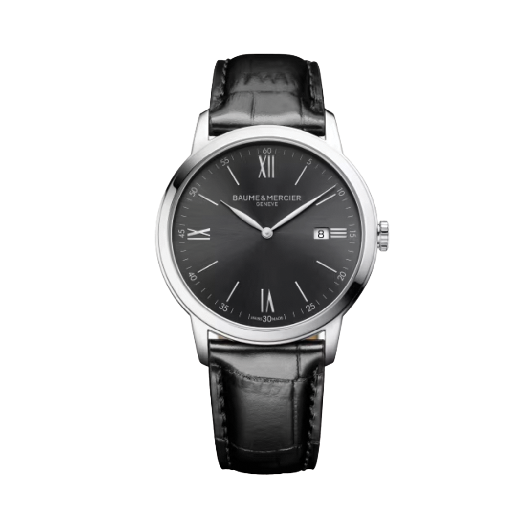 42mm Classima Watch with Slate-Grey Dial and Leather Strap