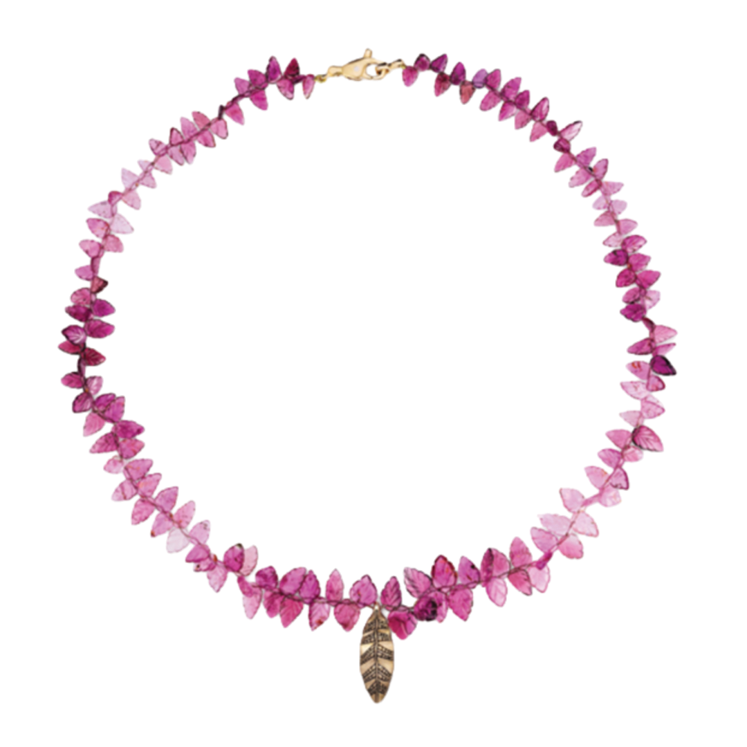 Leaf2 Pink Tourmaline Pendant Necklace