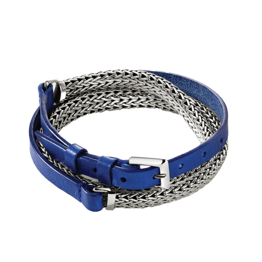 'Icon' Wrap Bracelet with Dark Blue Leather