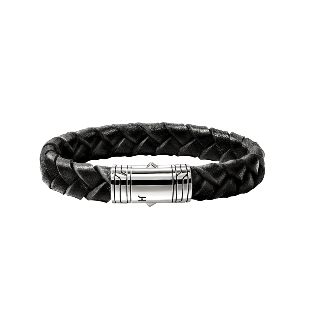10mm Braided Black Leather Bracelet