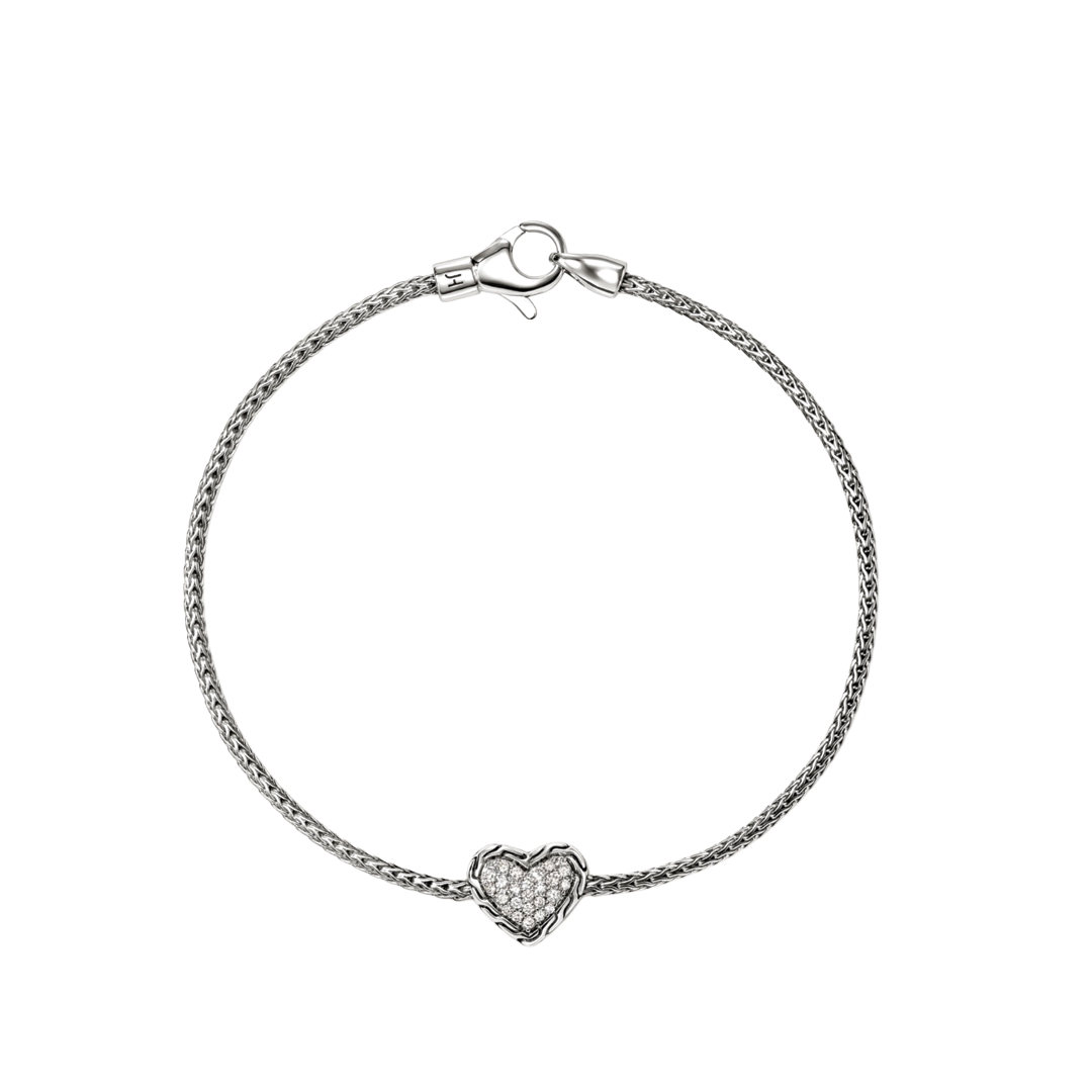Sterling Silver Diamond Heart Bracelet