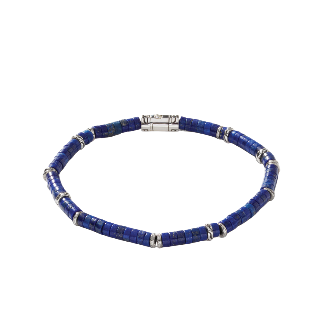 Sterling Silver Heishi Bracelet with Lapis Beads