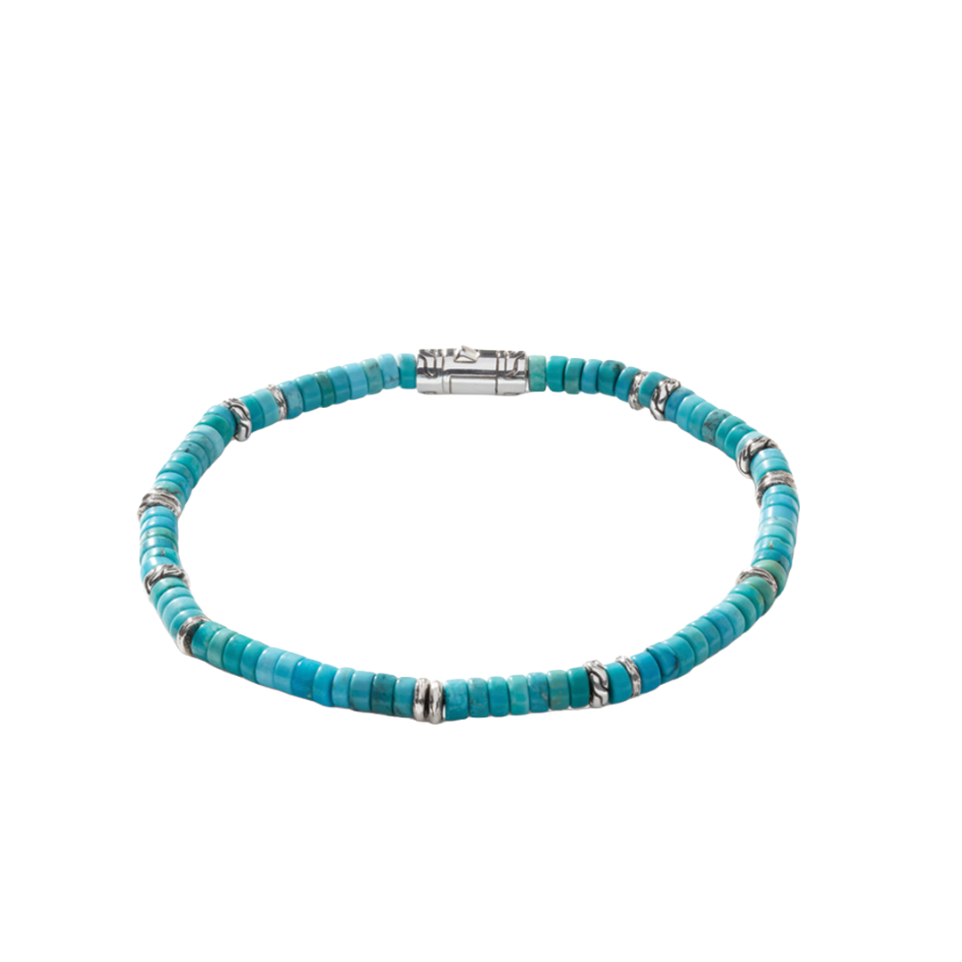 Sterling Silver Heishi Bracelet with Turquoise Beads