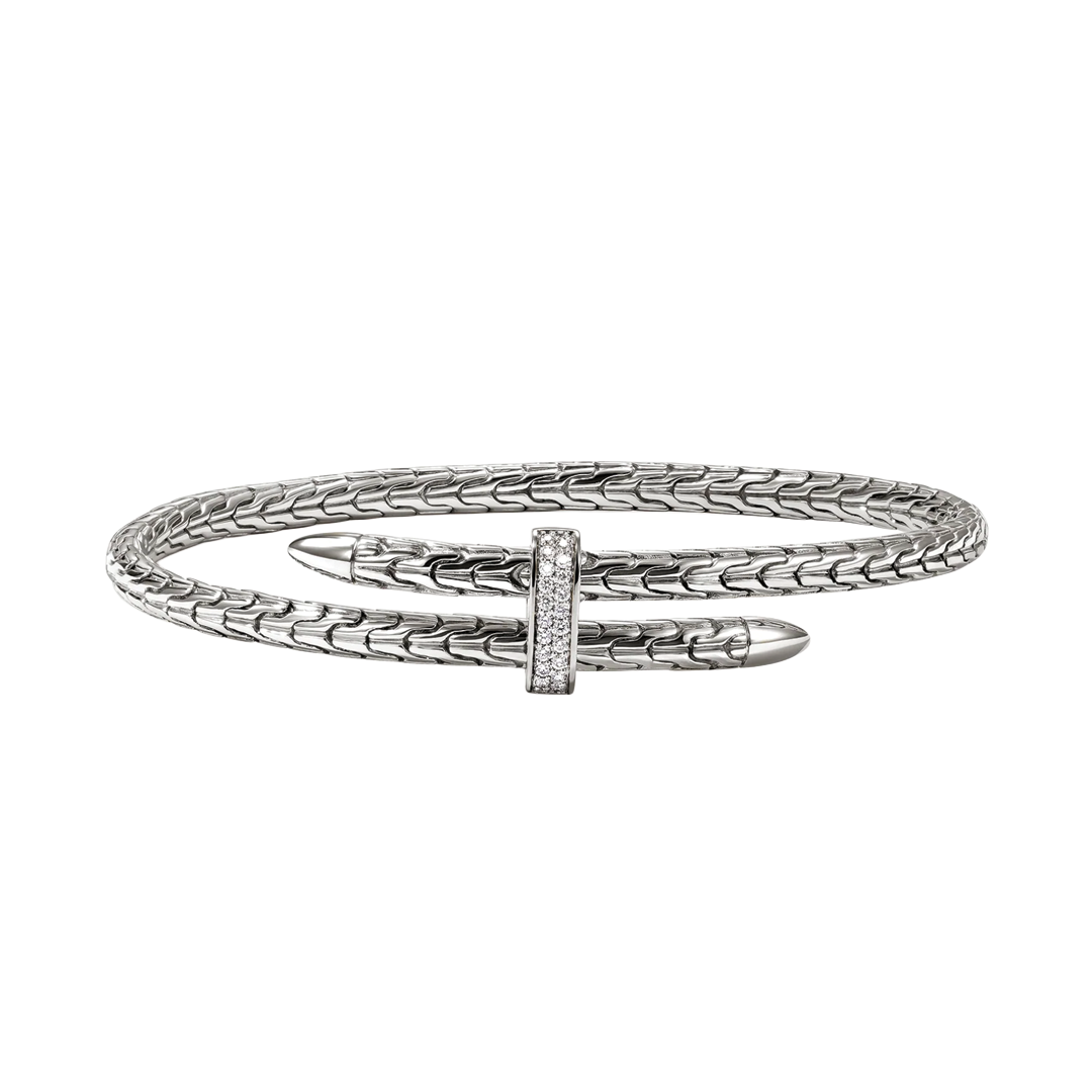 4mm Sterling Silver Spear Flex Cuff Bracelet with Diamonds
