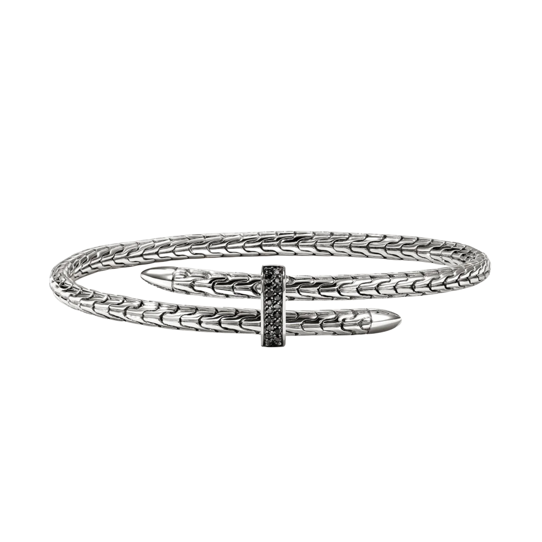 4mm Sterling Silver Bracelet Spear Flex Cuff Bracelet with Black Sapphires