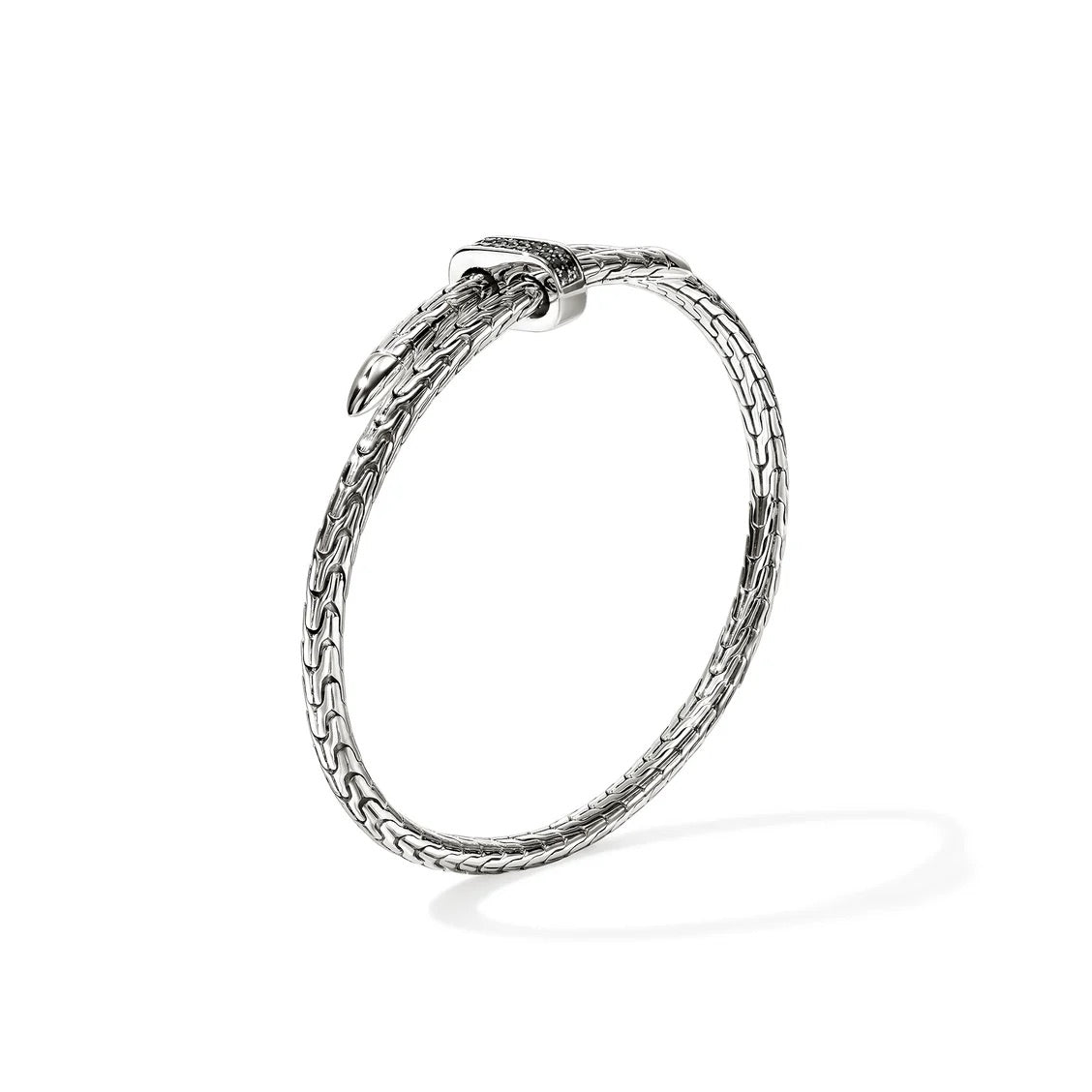 4mm Sterling Silver Bracelet Spear Flex Cuff Bracelet with Black Sapphires