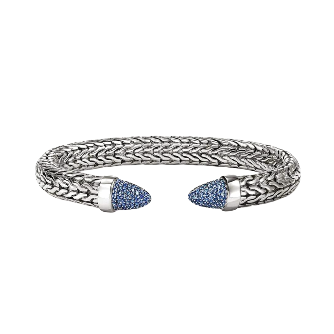 Sterling Silver Spear Flex Cuff Bracelet with Blue Sapphires