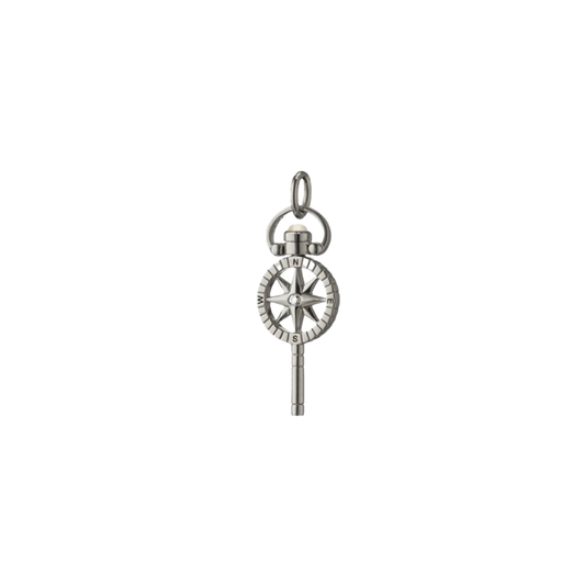 Mini 'Adventure' Compass Pocket Watch Key Charm with White Sapphire