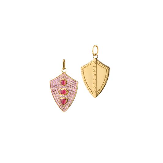 'Fearless Shield' Pendant with Pave Pink Sapphires and Rhodolite