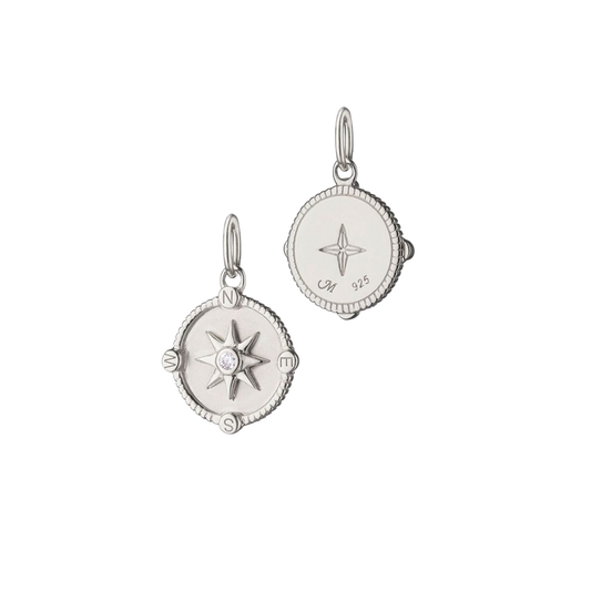 Mini 'Adventure' Compass Charm with White Sapphires