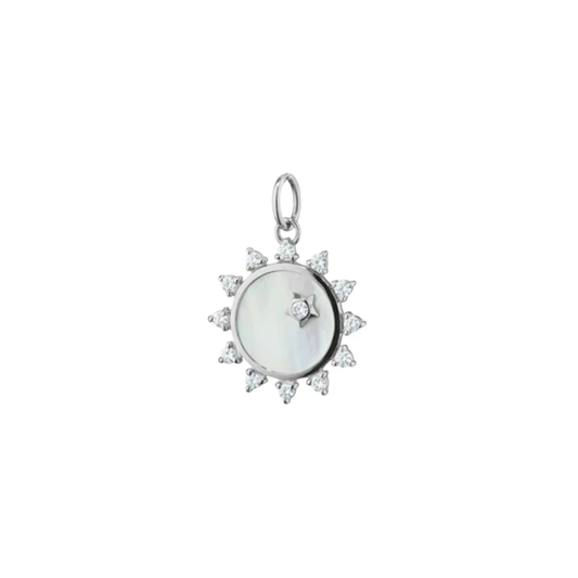 Mini 'Happiness' Sun Charm with Mother of Pearl and White Sapphires