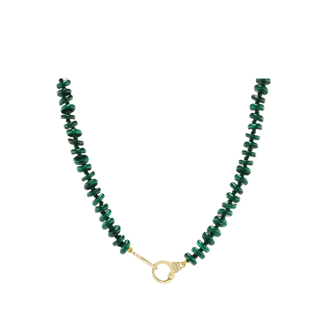 Malachite Beaded Necklace with Charm Holder Clasp