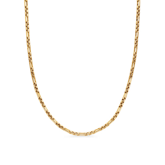 Open Station Box Chain Necklace in 18K Yellow Gold, 3mm