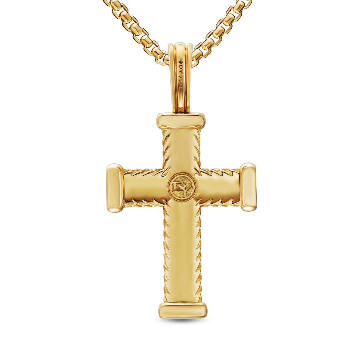 Chevron Cross Pendant in 18K Yellow Gold with Diamonds, 32.6mm