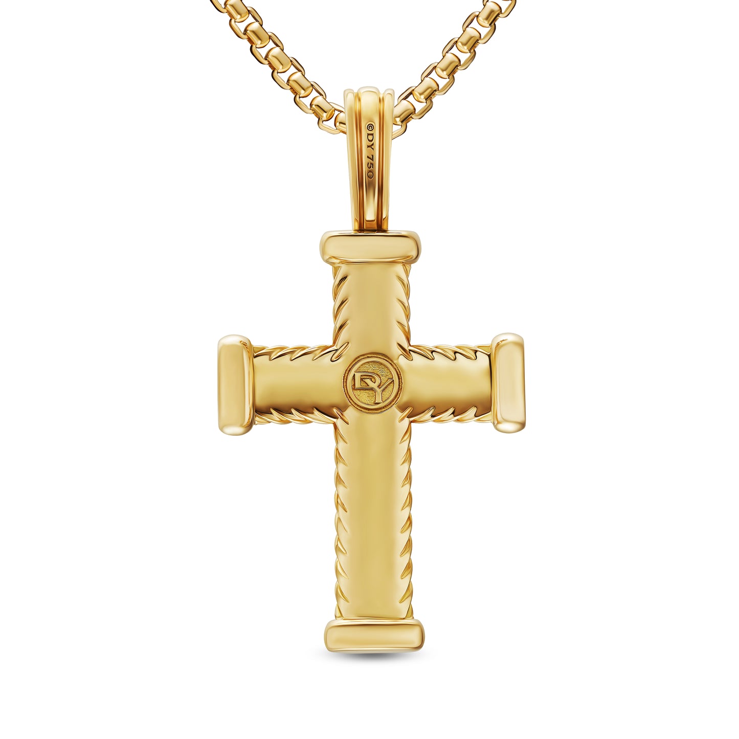 Chevron Cross Pendant in 18K Yellow Gold with Diamonds, 32.6mm
