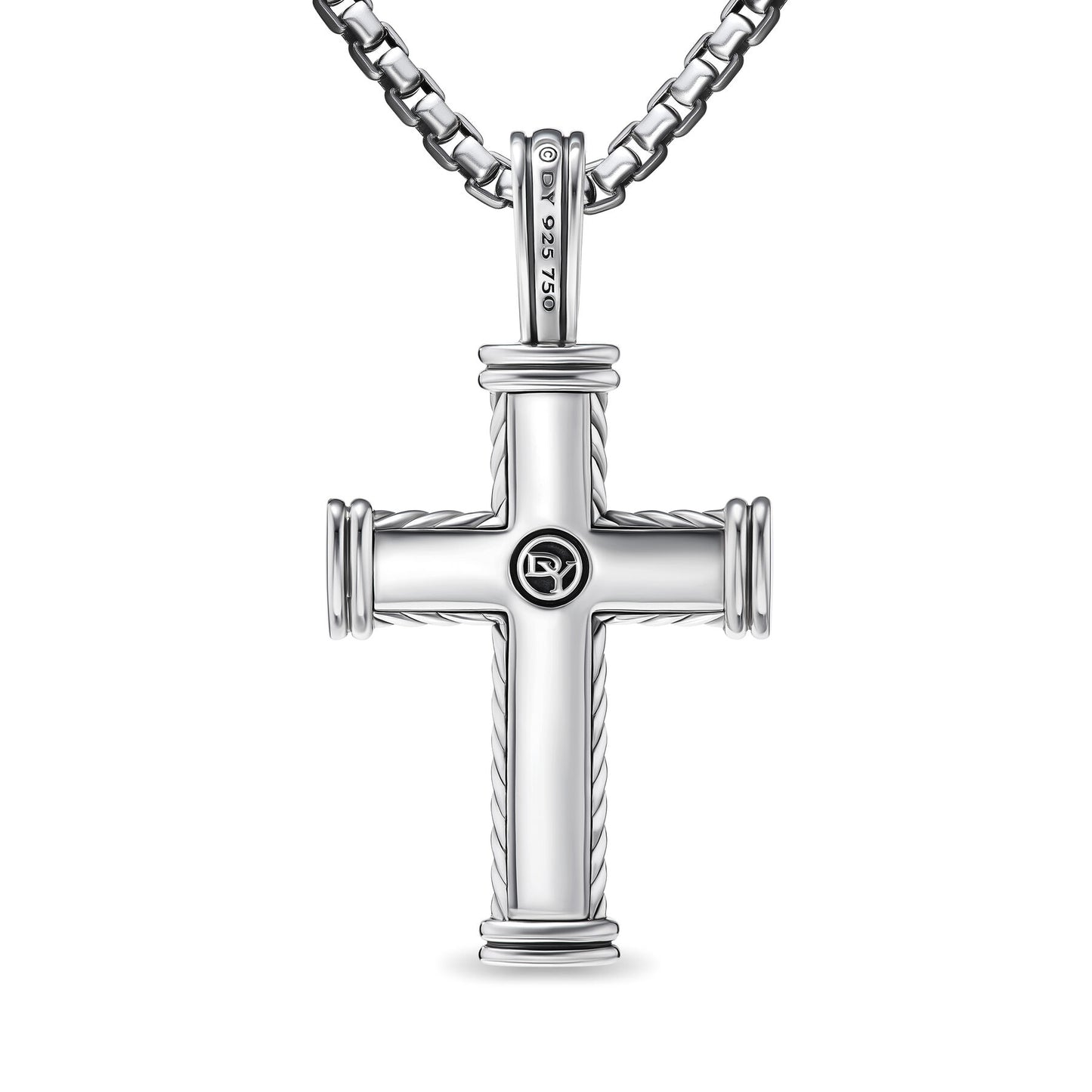 Chevron Cross Pendant in Sterling Silver with 18K Yellow Gold, 33mm