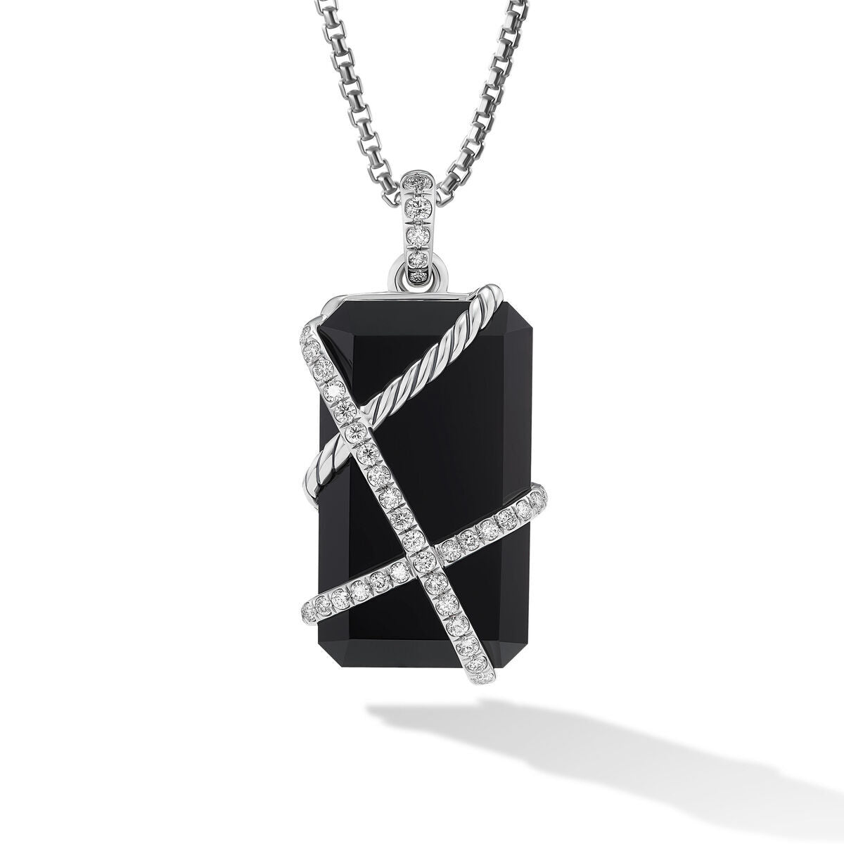 Cable Wrap Amulet in Sterling Silver with Black Onyx and Diamonds, 45mm