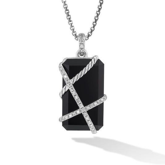 Cable Wrap Amulet in Sterling Silver with Black Onyx and Diamonds, 45mm