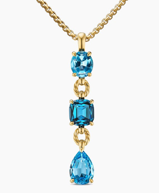 Marbella® Y Pendant in 18K Yellow Gold with Blue Topaz and Hampton Blue Topaz, 57.8mm