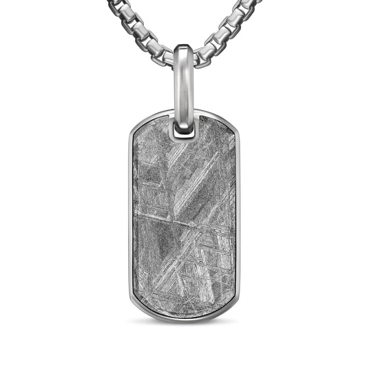 Chevron Tag in Sterling Silver with Meteorite, 27mm