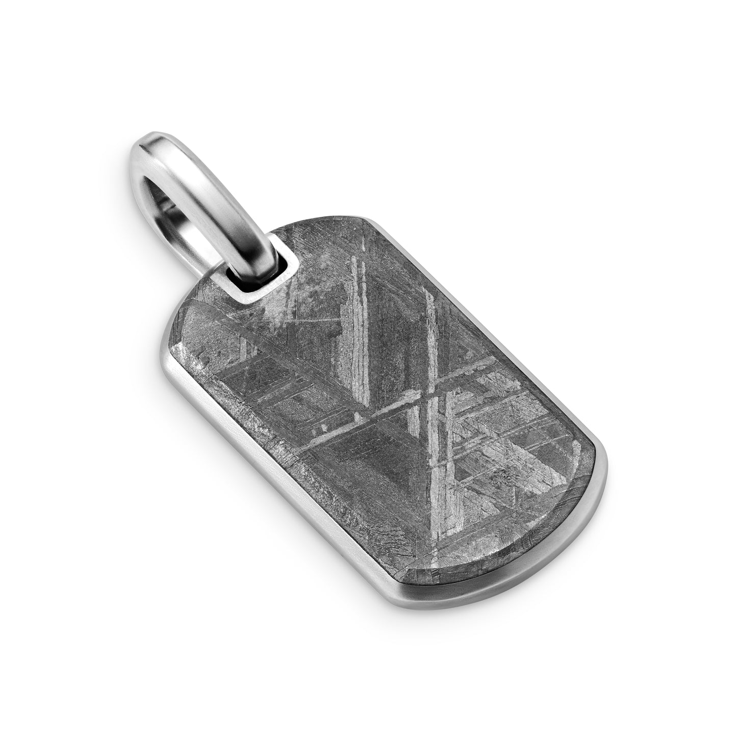 Chevron Tag in Sterling Silver with Meteorite, 27mm