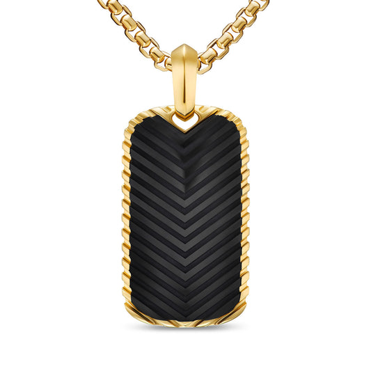 Chevron Tag in 18K Yellow Gold with Black Onyx, 34mm