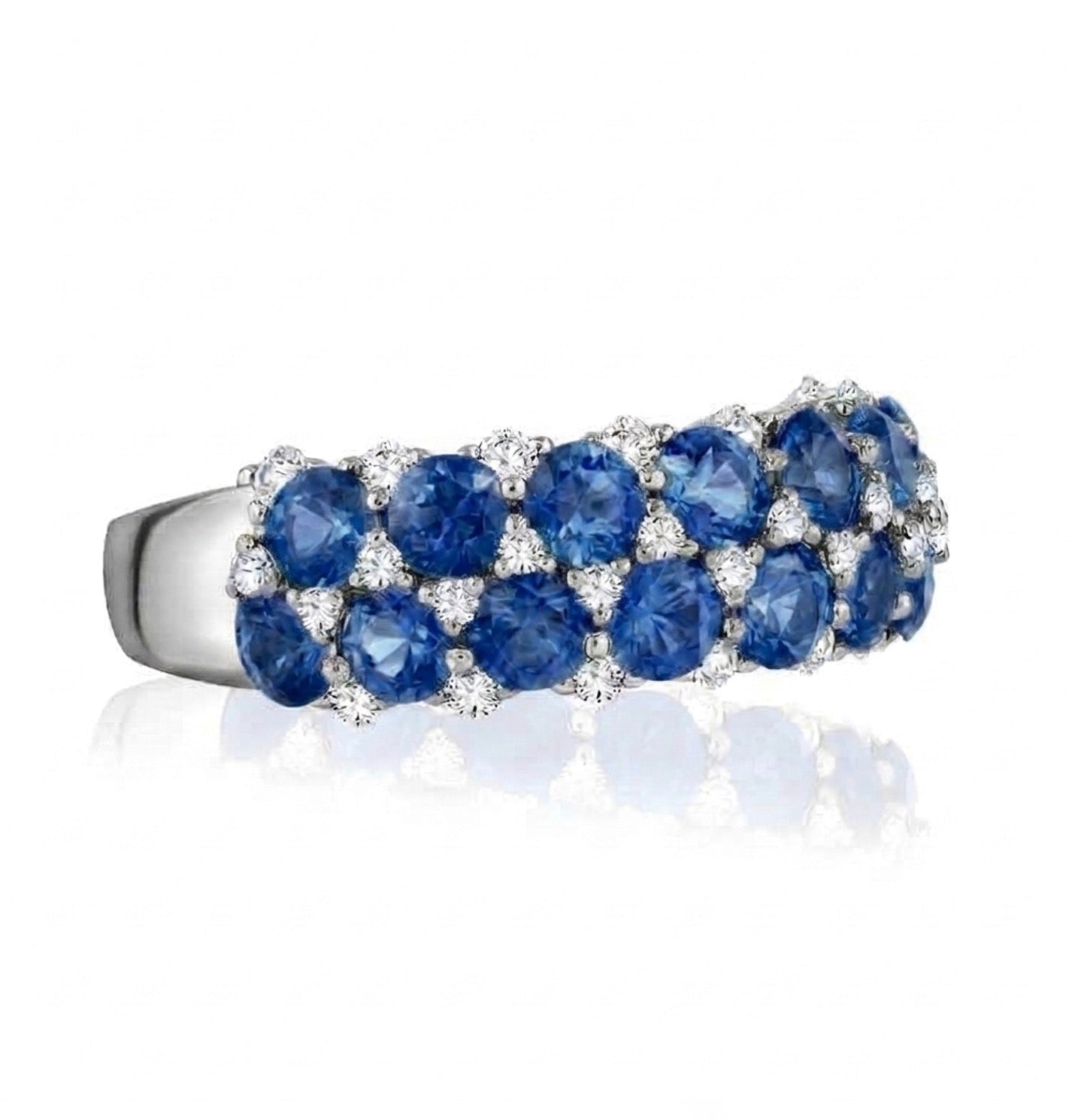 2-Row Diamond and Sapphire Ring