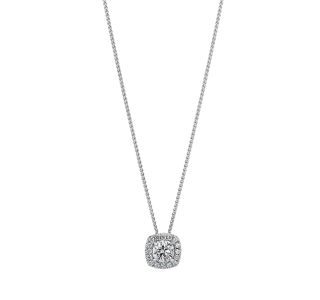 Cushion Halo Pendant Necklace .50tw