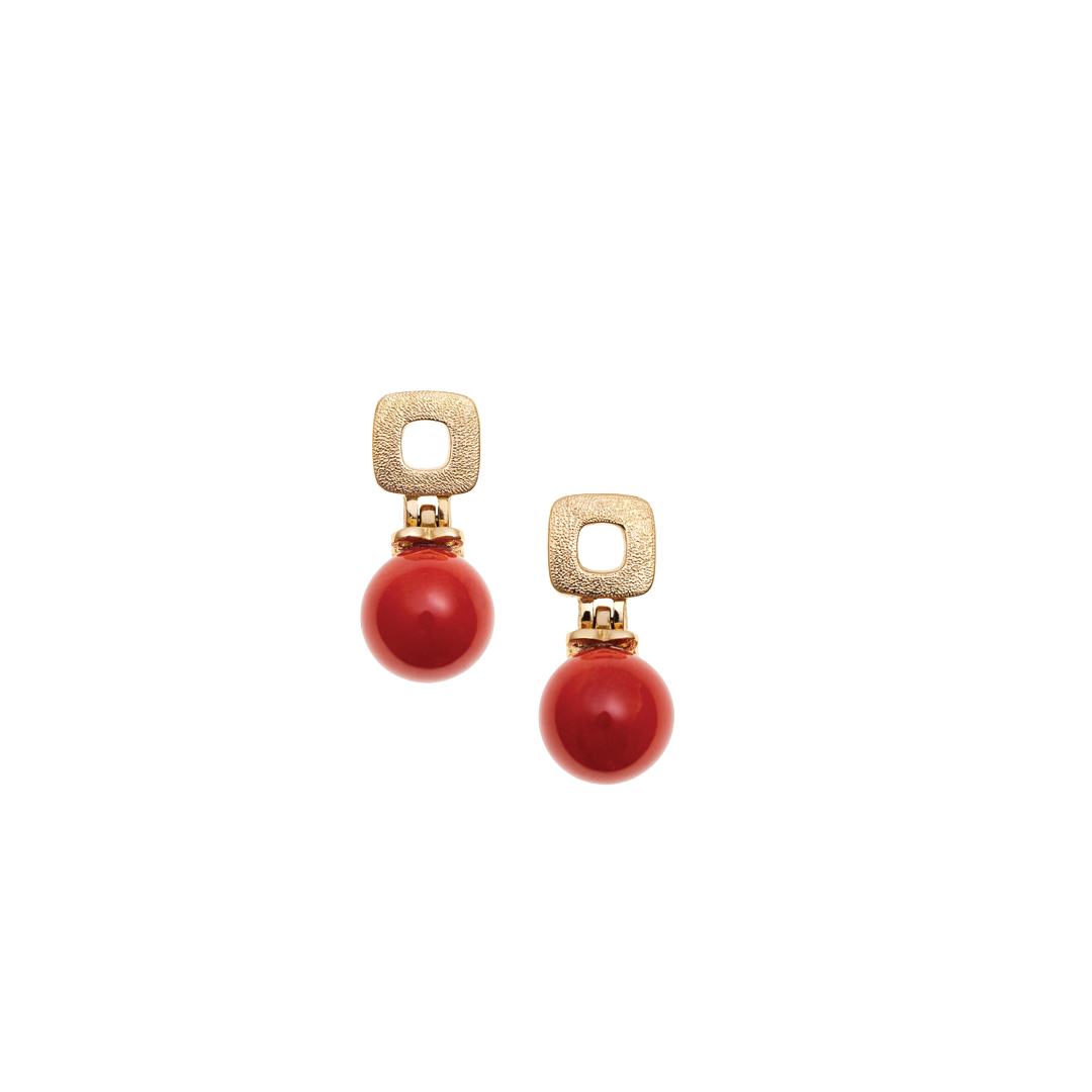 Mediterranean Red Coral Ball Earrings