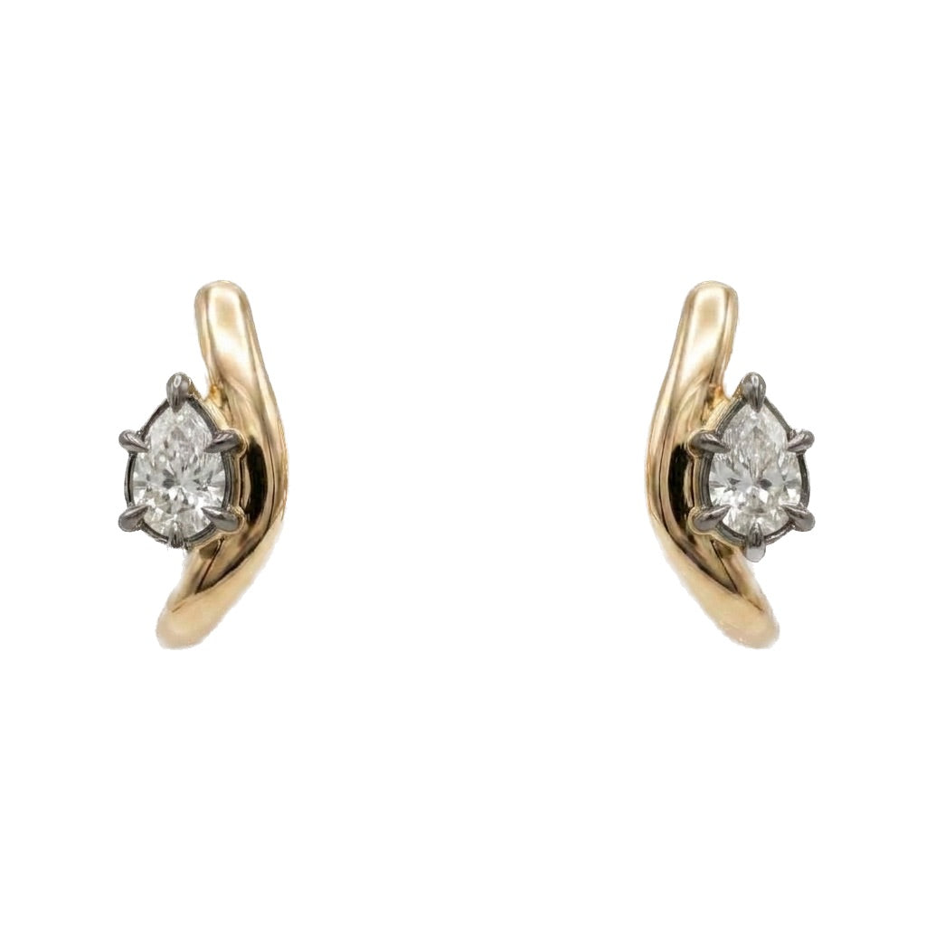Huggie Hoop Earrings with Pear Shaped Diamonds