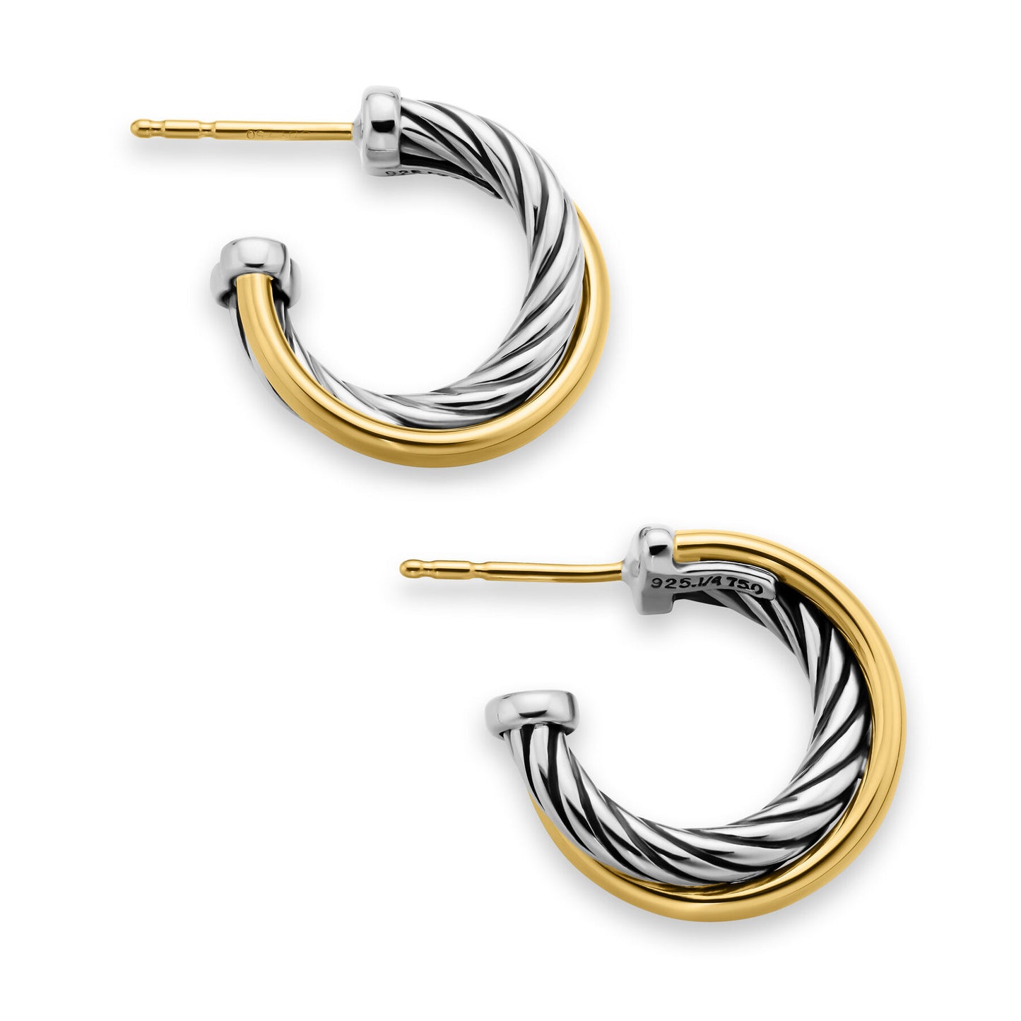 Crossover Hoop Earrings in Sterling Silver with 18K Yellow Gold