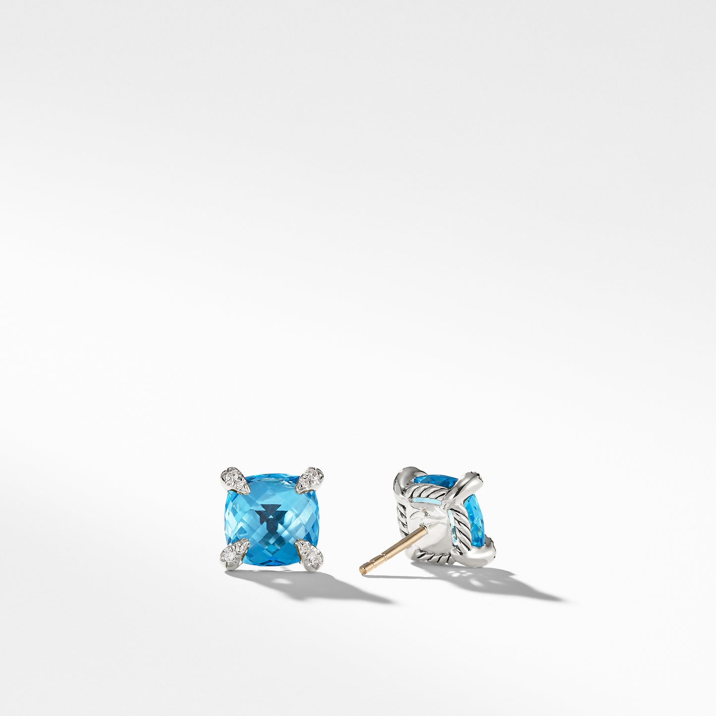 Chatelaine® Stud Earrings with Blue Topaz and Diamonds, 9mm