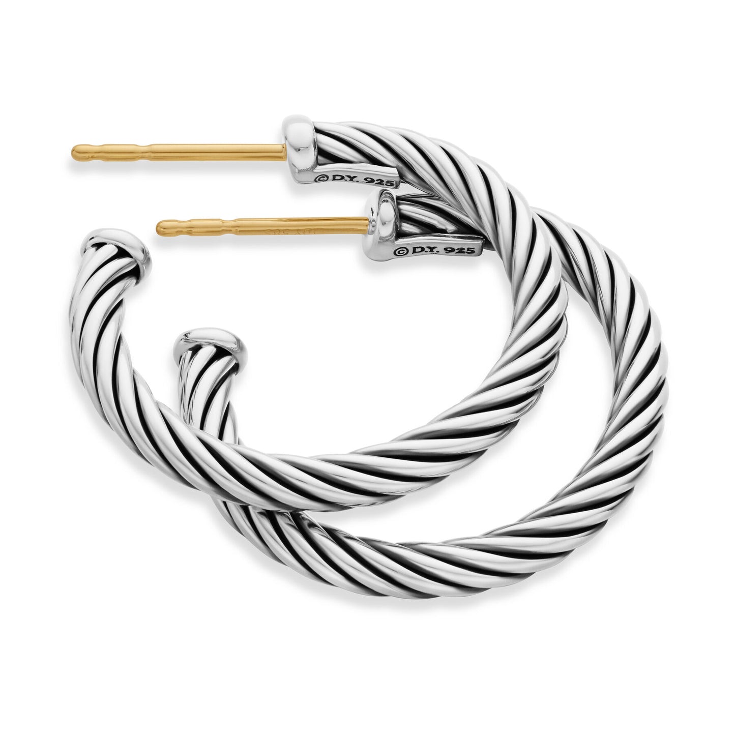 Cable Hoop Earrings in Sterling Silver, 3/4in