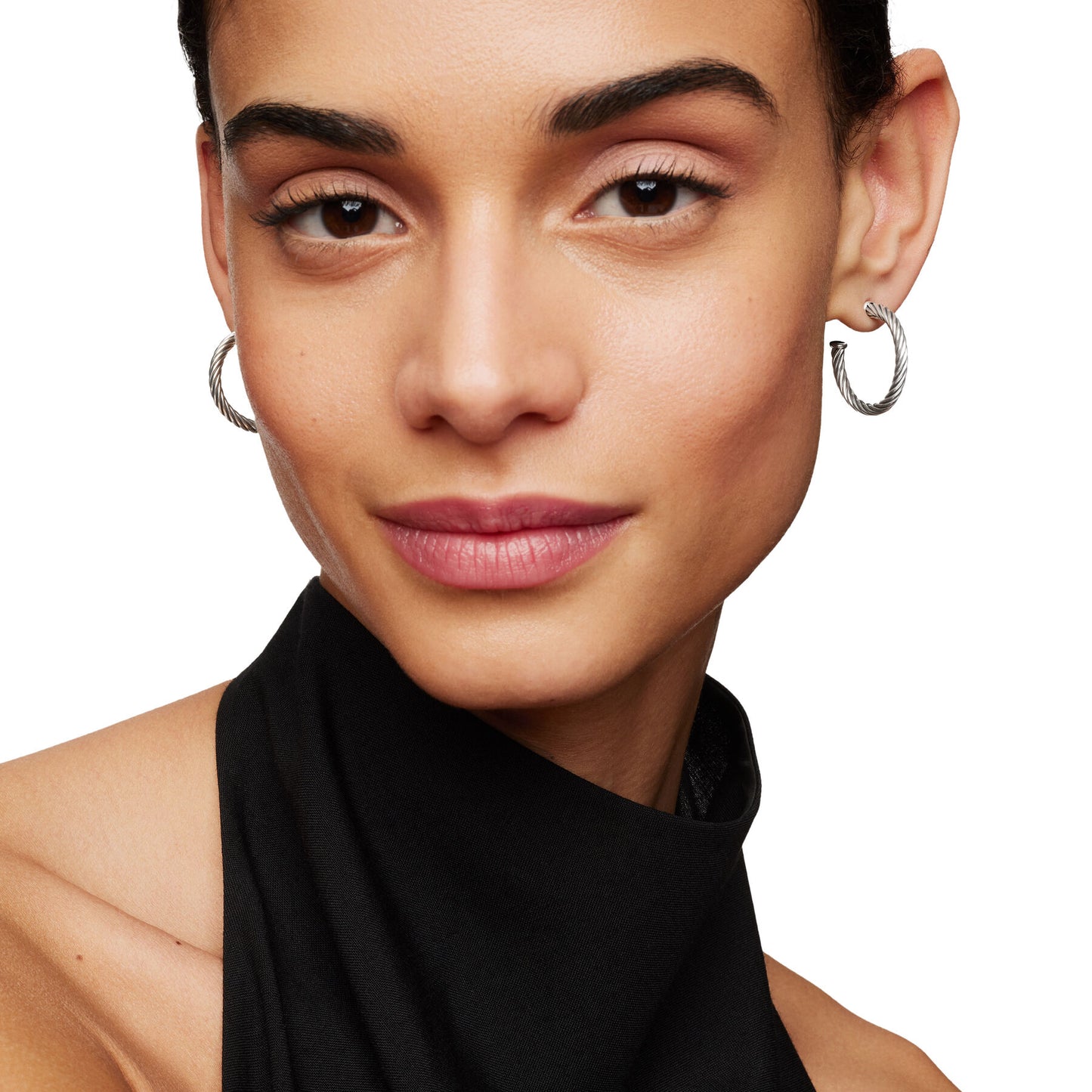 Cable Hoop Earrings in Sterling Silver, 3/4in