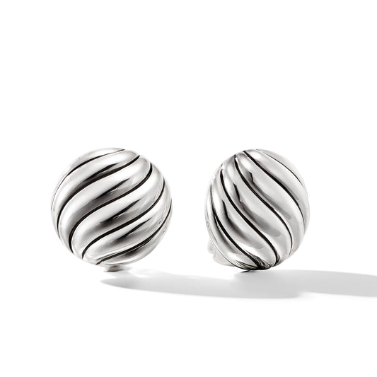 Sculpted Cable Stud Earrings in Sterling Silver, 20mm