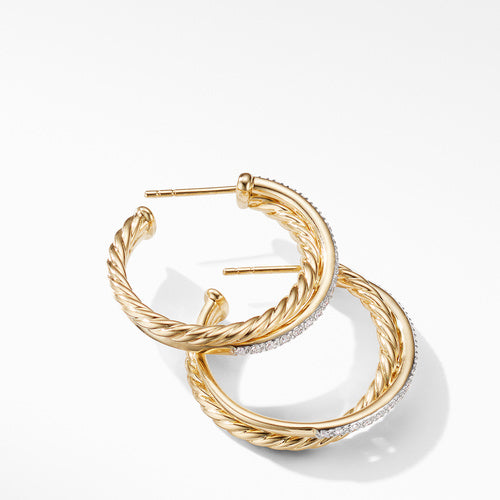 Crossover Medium Hoop Earrings in 18K Yellow Gold with Diamonds