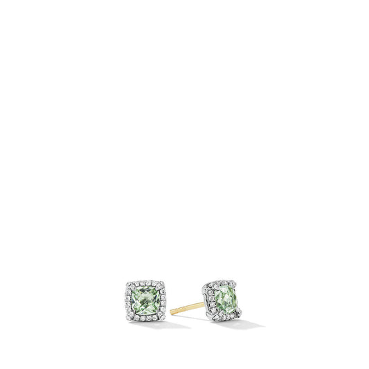 Petite Chatelaine® Pavé Bezel Stud Earrings with Prasiolite and Diamonds