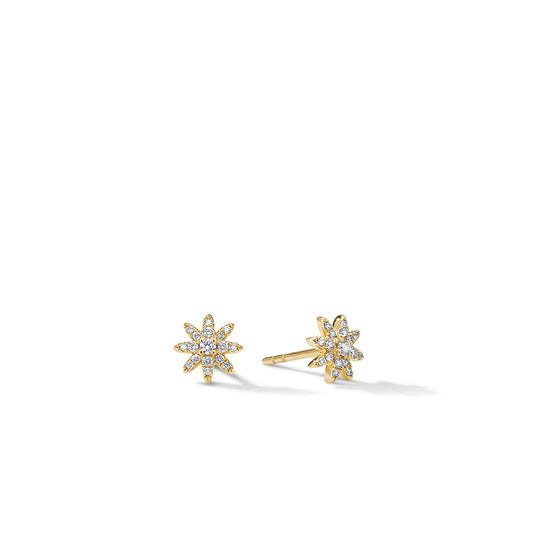 Petite Starburst Stud Earrings in 18K Yellow Gold with Full Pavé Diamonds