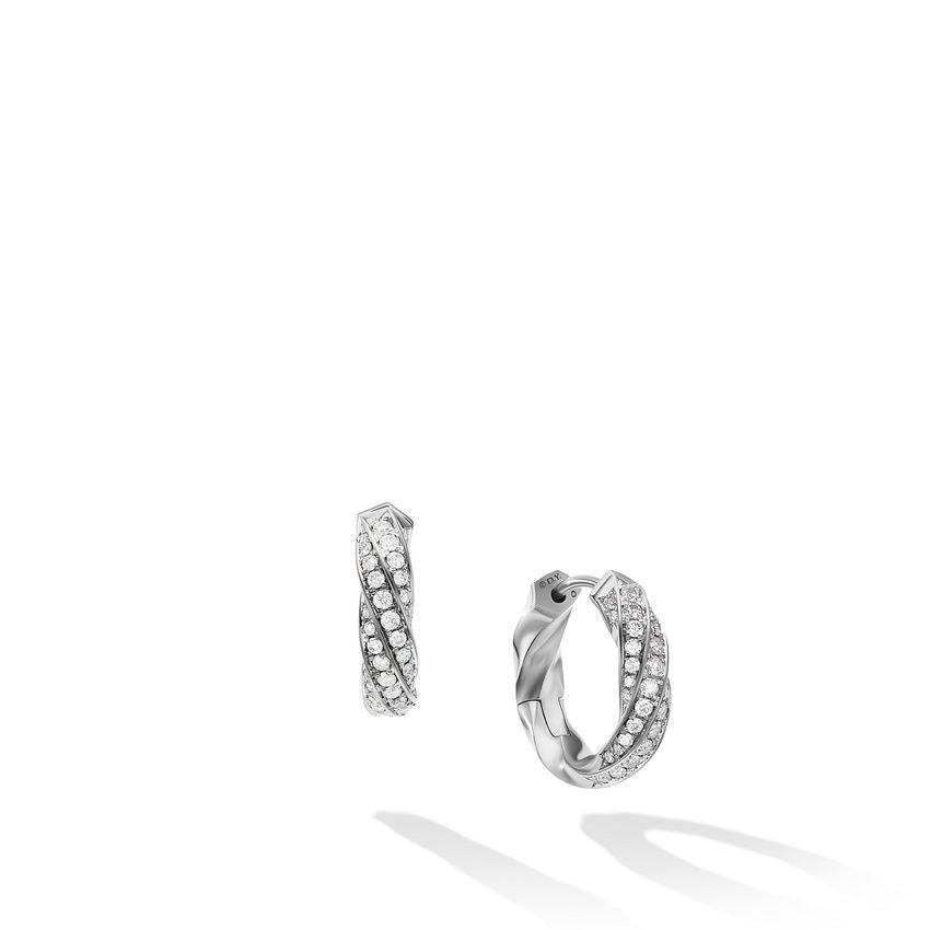 Cable Edge Huggie Hoop Earrings in Recycled Sterling Silver with Pavé Diamonds