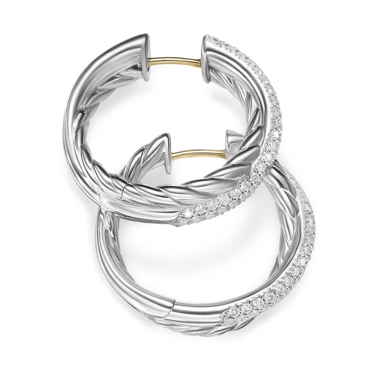 Crossover Hoop Earrings in Sterling Silver with Diamonds, 22.4mm