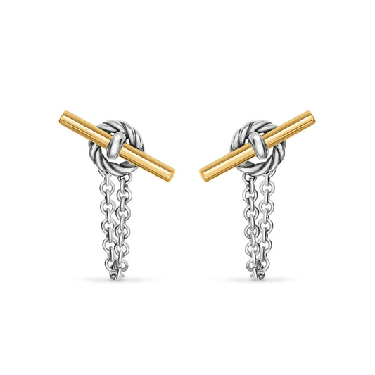 DY Mercer® Petite Toggle Chain Stud Earrings in Sterling Silver with 18K Yellow Gold, 38.2mm