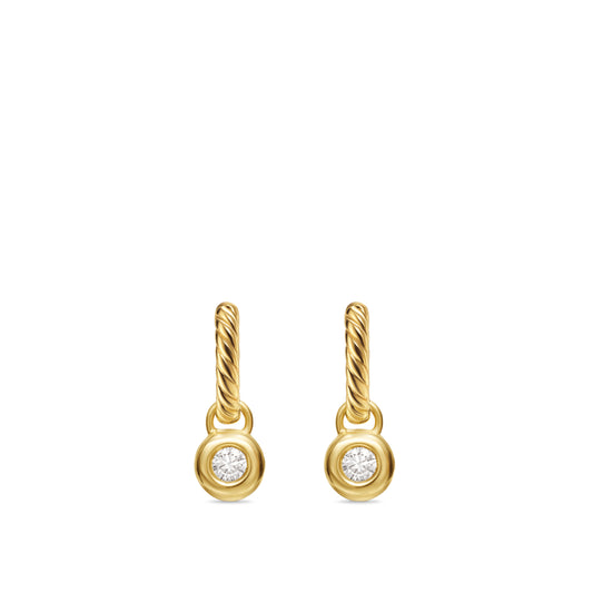 Petite Cable Huggie Drop Earrings in 18K Yellow gold with Center Diamond, 17.5mm
